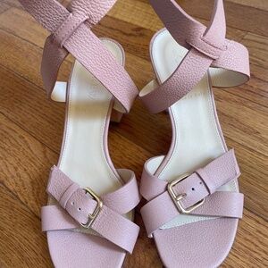 JCREW Pink Leather Buckle Heel Sandal 5.5 Brand New No Tags